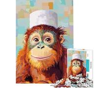 Jigsaw 1000 Pieces for Teenagers Orangutan with Chef's Hat Painting Educational Game Learning Educational Toys Art Work Gifts Precision Cutting (Size 50x75cm)