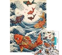 Jigsaw 1000 Pieces for Teenagers Origami Koi Fish Ocean Waves Puzzle for Adults Toy Wall Decor Enhance Memory Birthday And Unique Gifts (size 50x75cm)