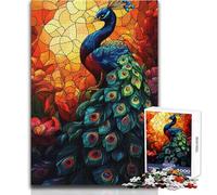 Jigsaw 1000 Pieces for Teenagers Peacock Stained Glass Tough Challenge Educational Game Gifts for Women Men (size 38x52cm)