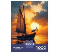 Jigsaw 1000 Pieces for Teenagers Pelican on A Sailboat at Sunset Jigsaw for Adults Hands-on Game Difficult Challenge Difficult And Challenge 52x38cm/1000pcs