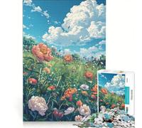 Jigsaw 1000 Pieces for Teenagers Peony Meadow Comic Style, Relaxing Games, Difficult Challenge, Artists' Collection, Fine Arts 50x75cm