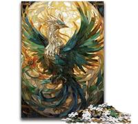 Jigsaw 1000 Pieces for Teenagers Phoenix Stained Glass Art Birthday Present Practical Game Great Gift for Games 38x26cm
