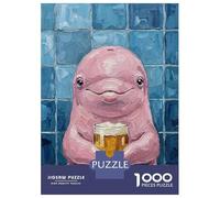 Jigsaw 1000 Pieces for Teenagers Pink Dolphin with Beer Painting Puzzle for Adults Toy Wall Decor But Fun And Humorous Unique Gifts for Birthday And Christmas 70x50cm/1000pcs
