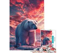 Jigsaw 1000 Pieces for Teenagers Polar Bear Arctic Sunset Challenging To Complete Hand Speed Race Relaxing Games for Ages 14 And over (38x52cm)