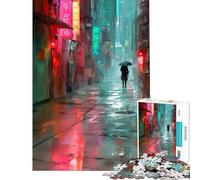 Jigsaw 1000 Pieces for Teenagers Rainy Neon Alley Toys Educational Games Impossible Game Difficult Challenge Birthday Gifts (Size 75x50cm)