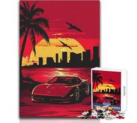 Jigsaw 1000 Pieces for Teenagers Red Corvette Sunset Relaxing Gentle Leisure Pursuit Fine Smooth Cut Craft Toy Size 50x75cm