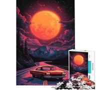 Jigsaw 1000 Pieces for Teenagers Red Moon Road Trip Challenging To Complete Perfect Decoration AntiStress Toys for And from 14 Years And over (50X75cm)