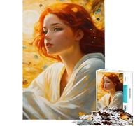 Jigsaw 1000 Pieces for Teenagers Redhead in A Swirling Golden Background Challenging To Complete Perfect Decoration AntiStress Toys for And from 14 Years And over (38X52cm)