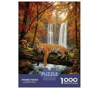 Jigsaw 1000 Pieces for Teenagers Resting Tiger by Waterfall in Autumn Puzzles for Adults Anti-Stress Toys Home Decoration Birthday And Unique Gifts 52x38cm/1000pcs
