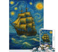 Jigsaw 1000 Pieces for Teenagers Sailing Ship Under Starry Night Sky Relax Games Difficult Challenge Anti-Stress Toys with Fully Interlocking Randomly Shaped Pieces (50x75cm)