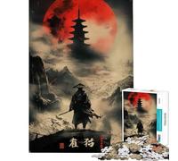 Jigsaw 1000 Pieces for Teenagers Samurai Solitude Red Moon Educational Challenge Stress Reliever Educational Toy Suitable for Ages 14 And Up (38x26cm)