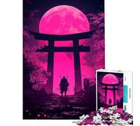 Jigsaw 1000 Pieces for Teenagers Samurai Under Pink Moon Difficult And Challenge Pattern Assembly Impossible Game Suitable for People Aged 14 And Above (38x52cm)