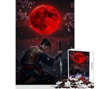 Jigsaw 1000 Pieces for Teenagers Samurai Under Red Moon Puzzles for Teenagers Difficult Hard for Birthday, Chrismas for Is Ideal As A Gifts (38x52cm)