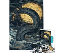 Jigsaw 1000 Pieces for Teenagers Sea Serpent Under Moon Jigsaw for Adults Hands-on Game Home Decoration Parent-child Interaction (Size 38x52cm)