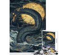 Jigsaw 1000 Pieces for Teenagers Sea Serpent Under Moon Relax Games Difficult Challenge Anti-Stress Toys with Fully Interlocking Randomly Shaped Pieces (38x26cm)