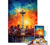 Jigsaw 1000 Pieces for Teenagers Seattle Space Needle Educational Challenge Home Decoration Educational Games Suitable for Ages 14 And Up (50x75cm)