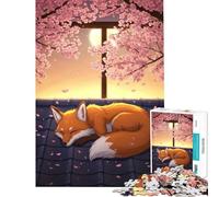Jigsaw 1000 Pieces for Teenagers Sleeping Fox Under Cherry Blossoms for Educational Game Challenge Toy Brain Teaser Game Tough Challenge Secret Santa Gifts (Size 38x52cm)