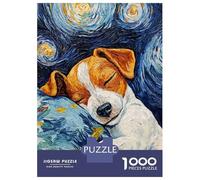Jigsaw 1000 Pieces for Teenagers Sleeping Jack Russel Terrier Starry Night Puzzles for Adults Fun Games Stress Reliever Unique Gifts for Birthday And Christmas 38x26cm/1000pcs