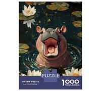 Jigsaw 1000 Pieces for Teenagers Smiling Hippo in Water Lilies Jigsaw for Adults Hands-on Game Difficult Challenge Difficult And Challenge 38x26cm/1000pcs