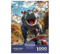 Jigsaw 1000 Pieces for Teenagers Smiling Hippo Skateboarding Puzzle for Adults Toy Wall Decor But Fun And Humorous Unique Gifts for Birthday And Christmas 52x38cm/1000pcs
