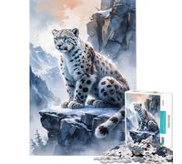 Jigsaw 1000 Pieces for Teenagers Snow Leopard on Mountain Peak Educational Game Learning Educational Toys Art Work Gifts Precision Cutting (Size 38x52cm)