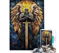 Jigsaw 1000 Pieces for Teenagers Stained Glass Angel Knight Jigsaw for Adults Hands-on Game Home Decoration Parent-child Interaction (Size 50x75cm)