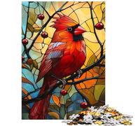 Jigsaw 1000 Pieces for Teenagers Stained Glass Cardinal- Jigsaws for Adults Puzzle For Family Fun Challenging To Complete Challenging Family Fun Game (38x26cm/1000pcs)