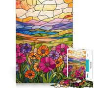 Jigsaw 1000 Pieces for Teenagers Stained Glass Landscape Precise Edge Art Mind Training Fun Quiet Game Time Birthday Art Gift(38x26cm)