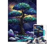 Jigsaw 1000 Pieces for Teenagers Stained Glass Midnight Tree Jigsaws for Adults Relax Games Perfect Decoration for Is Ideal As A Gifts (Size 38x52cm)
