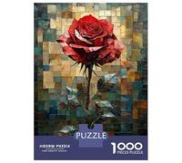 Jigsaw 1000 Pieces for Teenagers Stained Glass Red Rose of Elegance Puzzles for Adults Hands-on Game Enhance Memory Birthday And Unique Gifts 70x50cm/1000pcs
