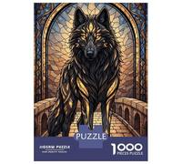 Jigsaw 1000 Pieces for Teenagers Stained Glass Wolf on Stone Bridge Teenager Puzzles Hands-on Game Perfect Decoration for Is Ideal As A Gift 70x50cm/1000pcs