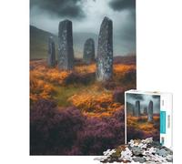 Jigsaw 1000 Pieces for Teenagers Standing Stones in Misty Landscape Challenging To Complete Hand Speed Race Relaxing Games for Ages 14 And over (38x26cm)