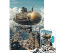 Jigsaw 1000 Pieces for Teenagers Steampunk Airship Cityscape Educational Challenge Stress Reliever Educational Toy Suitable for Ages 14 And Up (50x75cm)
