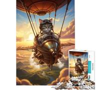 Jigsaw 1000 Pieces for Teenagers Steampunk Cat Pilot Airship for Birthday, Chrismas Improve Memory Impossible Game Suitable for People Aged 14 And Above (50x75cm)