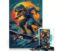 Jigsaw 1000 Pieces for Teenagers T-Rex Skateboarding Precise Edge Art Mind Training Fun Quiet Game Time Birthday Art Gift(38x26cm)