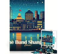 Jigsaw 1000 Pieces for Teenagers The Bund Shanghai China Nightscape Precise Edge Art Mind Training Fun Quiet Game Time Birthday Art Gift (38x52cm)