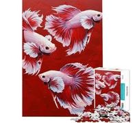 Jigsaw 1000 Pieces for Teenagers Three Betta Fish on Red Background Puzzles for Adults Hands-on Game Enhance Memory Unique Gifts for Birthday And Christmas (Size 38x26cm)