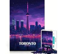 Jigsaw 1000 Pieces for Teenagers Toronto Canada Skyline at Night Precise Edge Art Mind Training Fun Quiet Game Time Birthday Art Gift (38x52cm)