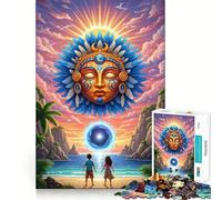 Jigsaw 1000 Pieces for Teenagers Tropical Beach with Sun God And Portal Precise Edge Art Mind Training Fun Quiet Game Time Birthday Art Gift (38x52cm)