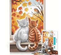 Jigsaw 1000 Pieces for Teenagers Two Cats Watching Autumn Precise Edge Art Mind Training Fun Quiet Game Time Birthday Art Gift (50x75cm)