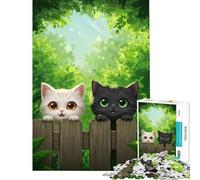 Jigsaw 1000 Pieces for Teenagers Two Cute Cats on A Fence Brain Intelligence Challenge Addictive Toys Relaxing Games Wall Art Great Gifts And Toys (Size 75x50cm)