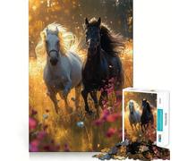 Jigsaw 1000 Pieces for Teenagers Two Horse Galloping Precise Edge Art Mind Training Fun Quiet Game Time Birthday Art Gift (50x75cm)