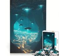 Jigsaw 1000 Pieces for Teenagers UFOs Over Cityscape Educational Game Train Your Brain And Hands Gifts for Friends And Family 38x52cm