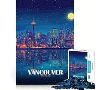 Jigsaw 1000 Pieces for Teenagers Vancouver Canada Night Skyline Illustration Precise Edge Art Mind Training Fun Quiet Game Time Birthday Art Gift (38x52cm)