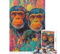 Jigsaw 1000 Pieces for Teenagers Vibrant Chimp Duo Art Jigsaws for Adults Brain Teaser Game Pattern Assembly Unique Gifts for Birthday And Christmas (Size 38x26cm)