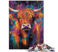 Jigsaw 1000 Pieces for Teenagers Vibrant Highland Cow Art Hands-on Game Perfect Decoration Educational Toy Fun Activities at Home Size 38x26cm