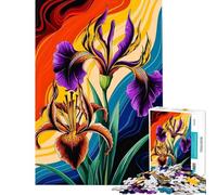 Jigsaw 1000 Pieces for Teenagers Vibrant Lily Iris Blooms in Abstract Waves(BF) Adult Jigsaw Puzzle DIY Toys Analysis And Logic Birthday And Unique Gifts (Size 38x52cm)