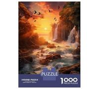 Jigsaw 1000 Pieces for Teenagers Waterfall in Sunset Adult Jigsaw Puzzle DIY Toys Difficult Hard Unique Gifts for Birthday And Christmas 52x38cm/1000pcs