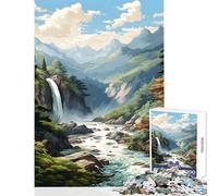 Jigsaw 1000 Pieces for Teenagers WaterFall Landscapes Paint Home Decoration Toys Birthday Gift Brain Teaser Game Decompressing Intellectual Size 38x26cm