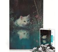 Jigsaw 1000 Pieces for Teenagers White Kitten by The Pond Practical Game Staycation Kill Time Unique Gifts for Birthday And Christmas 50x75cm